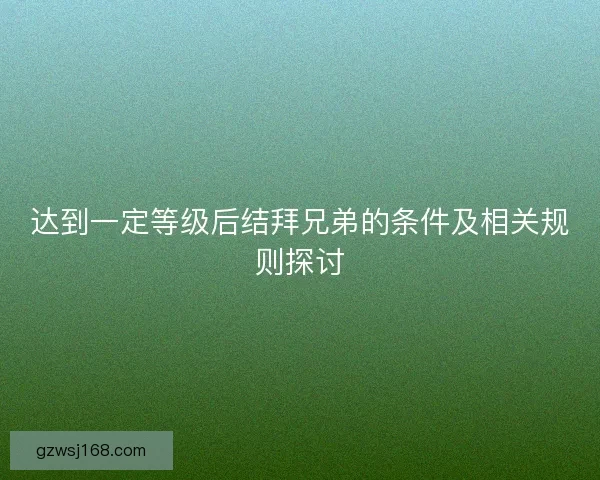 达到一定等级后结拜兄弟的条件及相关规则探讨