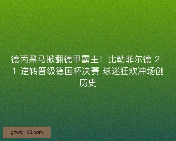 德丙黑马掀翻德甲霸主！比勒菲尔德 2-1 逆转晋级德国杯决赛 球迷狂欢冲场创历史